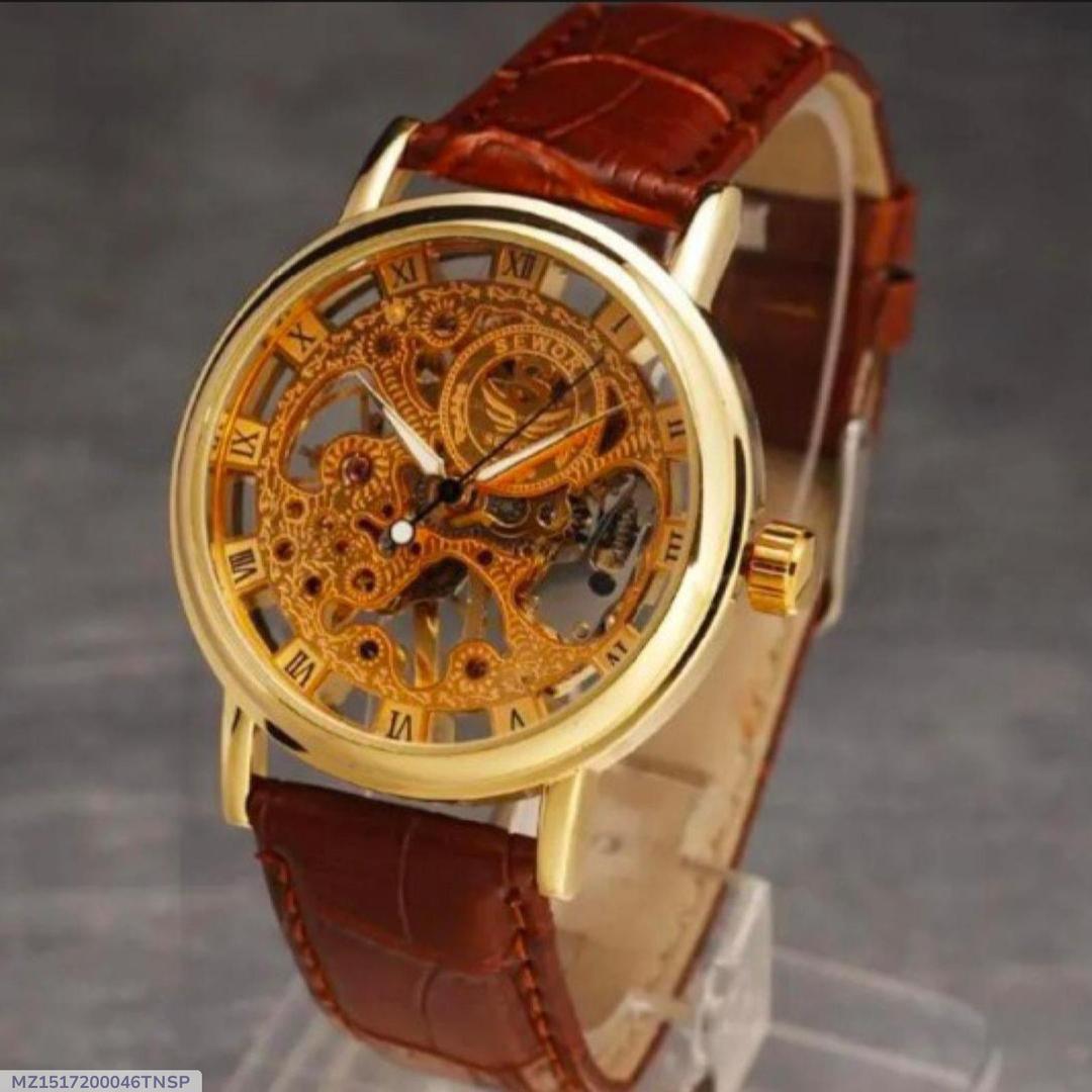 Men's Gold leather watche with Roman dial