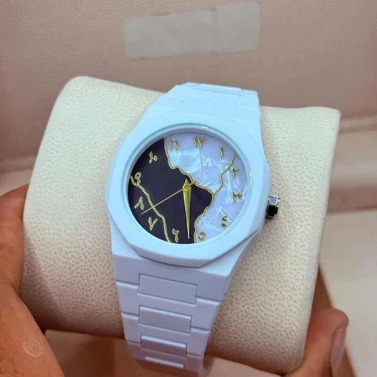 White marble Dail watch for men Carbon fiber