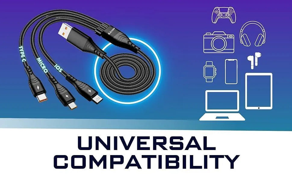 3 in 1 fast charging cable Type C lightning USB Black