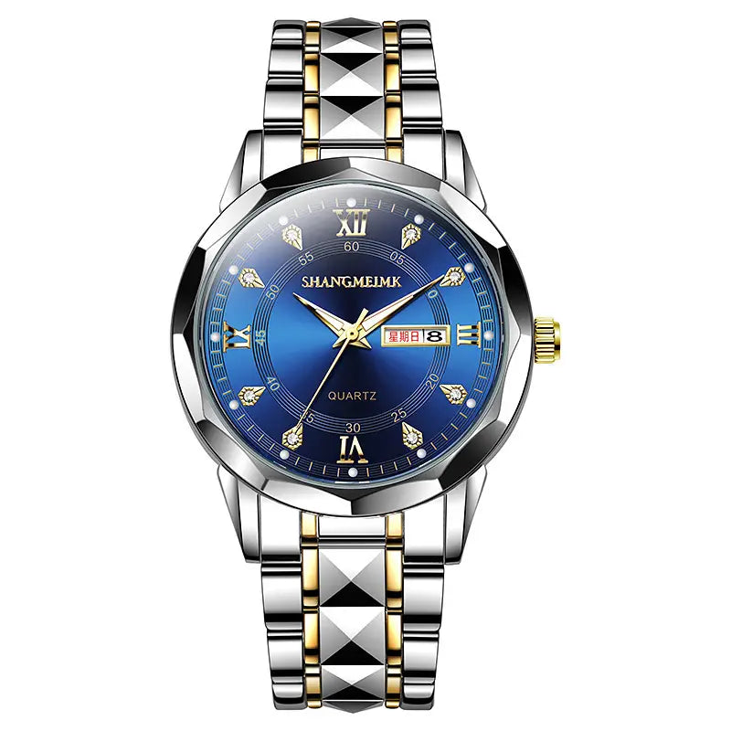 Mens Quartz Watch with Rivet steel band & day/week display