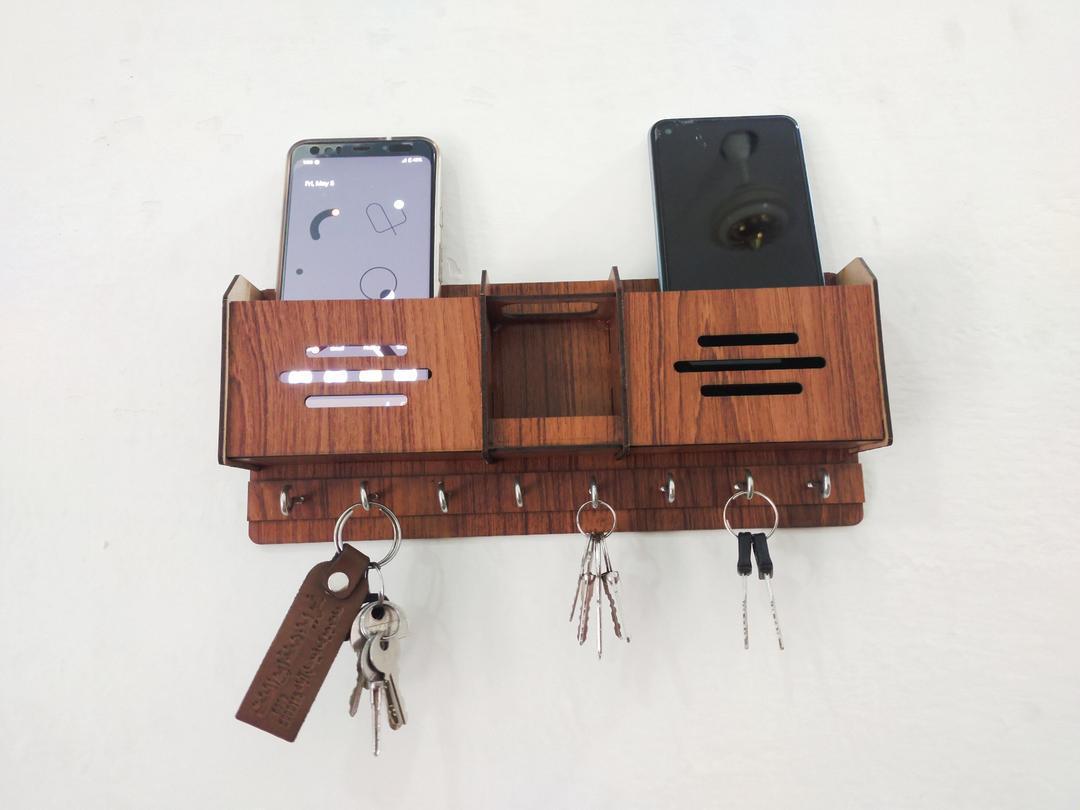 Wooden Mobile & Key Holder with Hooks