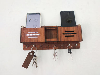 Wooden Mobile & Key Holder with Hooks