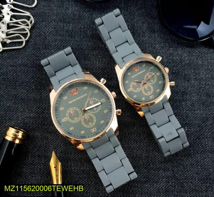 Gray Chronograph watch for couple,Stainless steel,Gold accents,water resistant