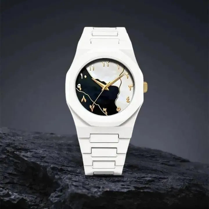 White marble Dail watch for men Carbon fiber