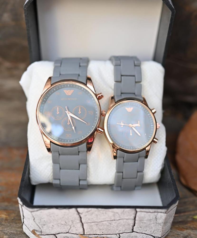 Gray Chronograph watch for couple,Stainless steel,Gold accents,water resistant
