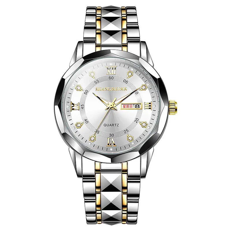 Mens Quartz Watch with Rivet steel band & day/week display