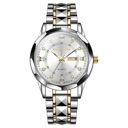 Mens Quartz Watch with Rivet steel band & day/week display