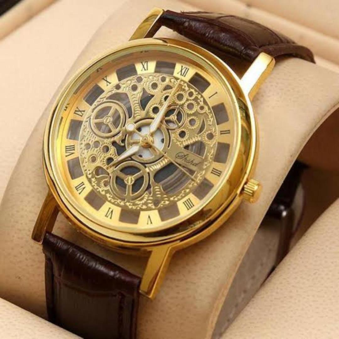 Men's Gold leather watche with Roman dial