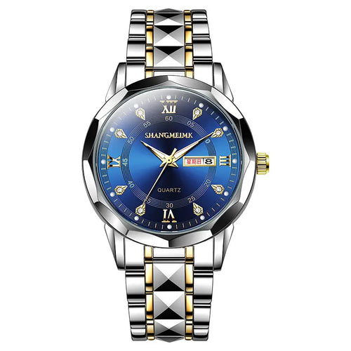 Mens Quartz Watch with Rivet steel band & day/week display