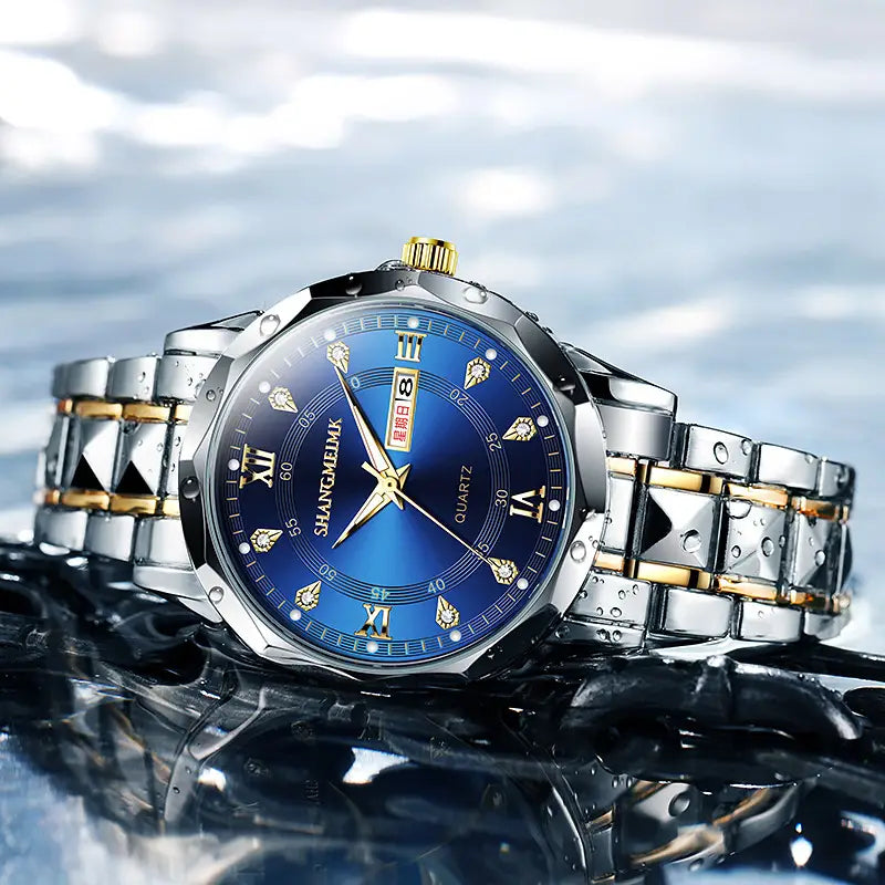 Mens Quartz Watch with Rivet steel band & day/week display