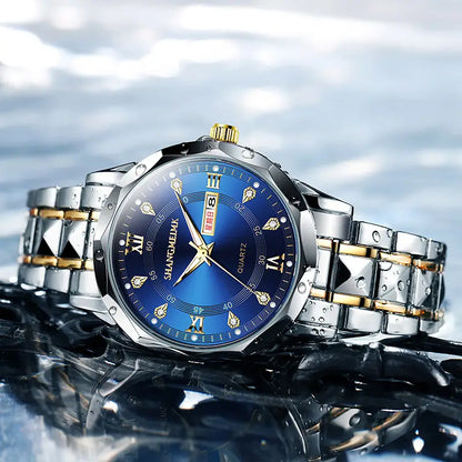 Mens Quartz Watch with Rivet steel band & day/week display