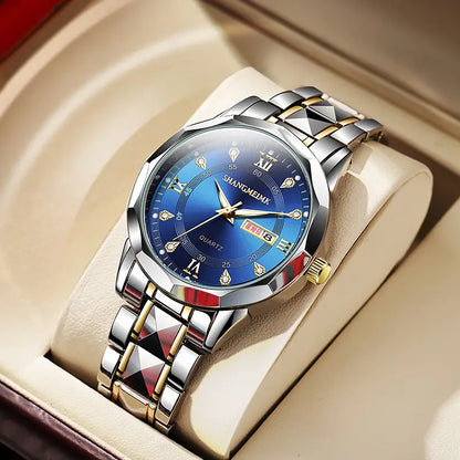 Mens Quartz Watch with Rivet steel band & day/week display