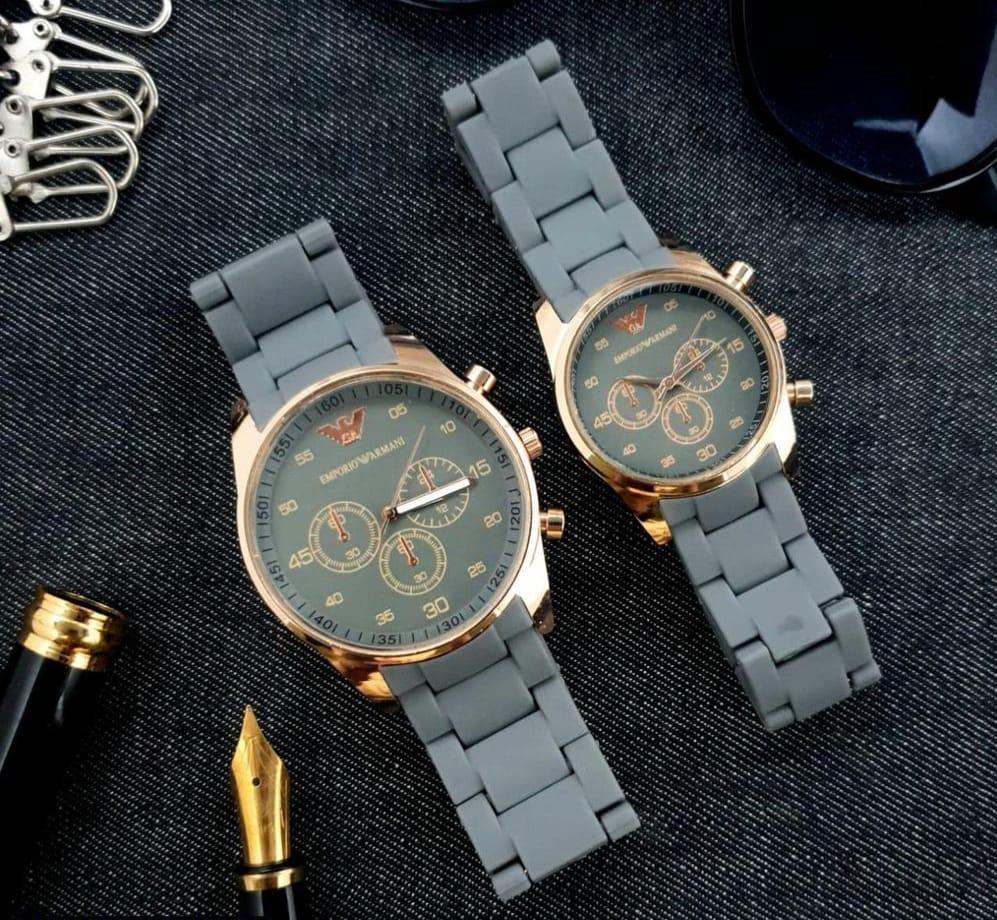 Gray Chronograph watch for couple,Stainless steel,Gold accents,water resistant