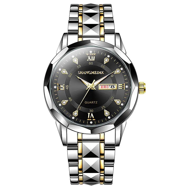 Mens Quartz Watch with Rivet steel band & day/week display