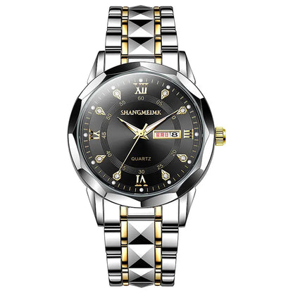 Mens Quartz Watch with Rivet steel band & day/week display