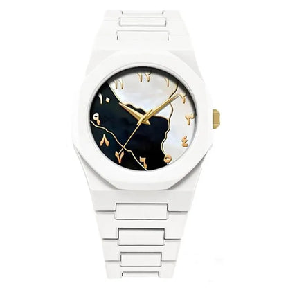 White marble Dail watch for men Carbon fiber