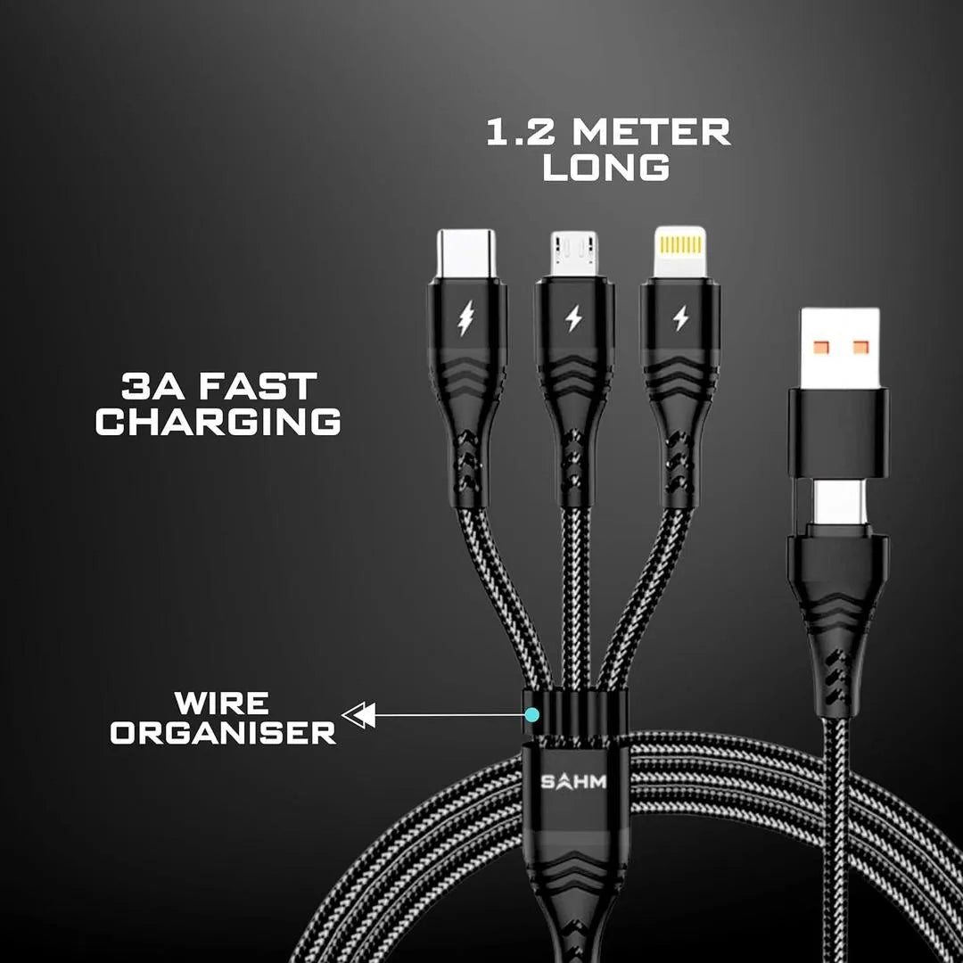 3 in 1 fast charging cable Type C lightning USB Black