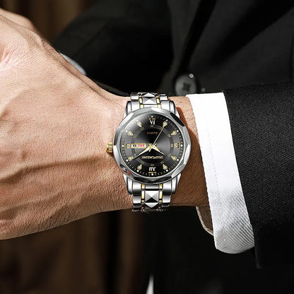 Mens Quartz Watch with Rivet steel band & day/week display